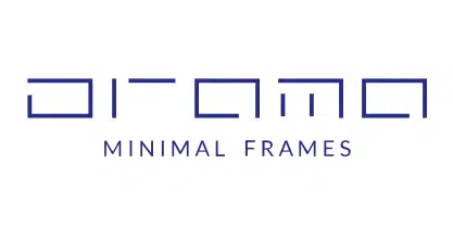 Logo with geometric blue text spelling orama above the words MINIMAL FRAMES in capital letters on a white background.