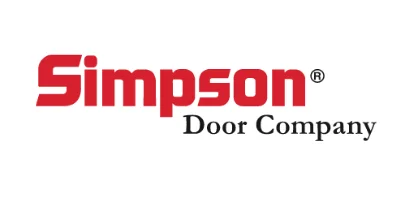 Simpson Door Company logo, with Simpson in bold red and Door Company in black serif font on a white background.