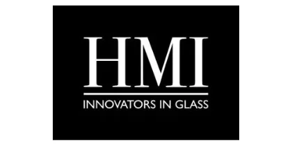 White HMI INNOVATORS IN GLASS text on black background, with HMI in large letters above the tagline.