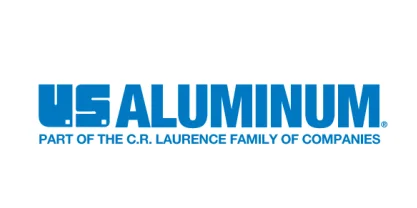 Blue U.S. ALUMINUM text logo with tagline Part of the C.R. Laurence Family of Companies on a white background.